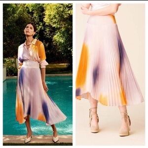 A.L.C. Sonali Ombre Pleated Midi Skirt Smocked Waist Multi Size Medium